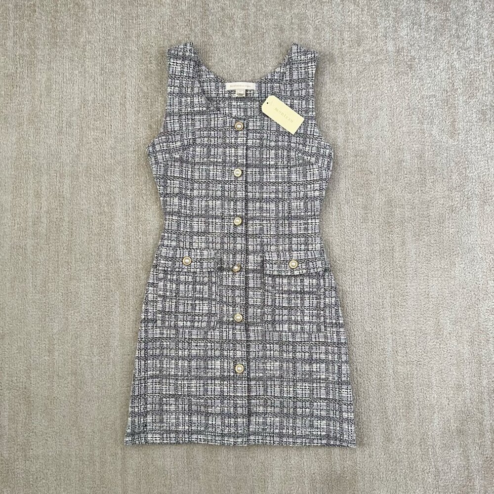 NWT Monteau Los Angeles Plaid Tweed Mini Dress XS Kawaii Academia Preppy